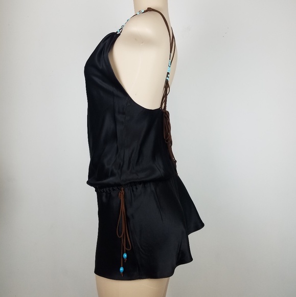 Single bohimian unic black 100% silk tank top M - Picture 5 of 8